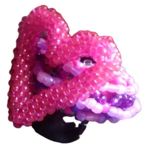 Kandi 3D Cage Cuff-With A Clear Pink Heart -Valentine Kandi Bracelet-Handmade - Picture 1 of 8